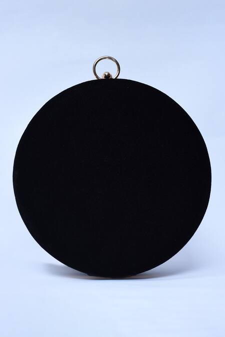 Shop_The Tan Clan_Black Zari, Embroidery Shalimar Velvet Floral Clutch _Online_at_Aza_Fashions