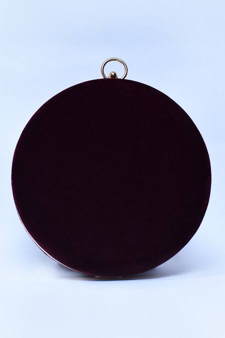 Shop_The Tan Clan_Maroon Zari, Pearls Shalimar Velvet Zardosi Embroidered Clutch _Online_at_Aza_Fashions