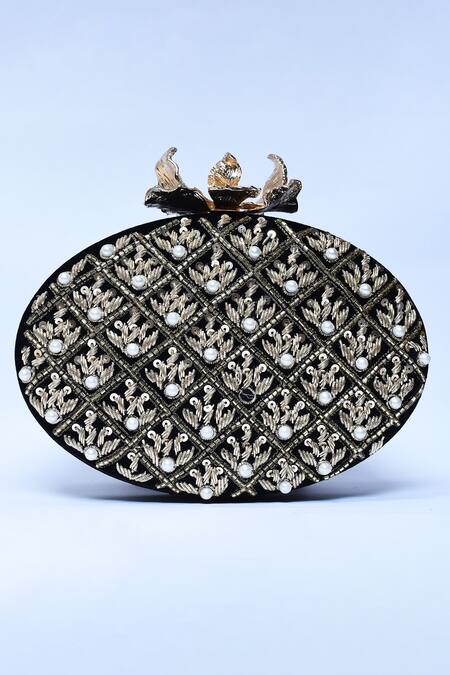 The Tan Clan_Black Zardosi Zafraan Embroidered Clutch _Online_at_Aza_Fashions