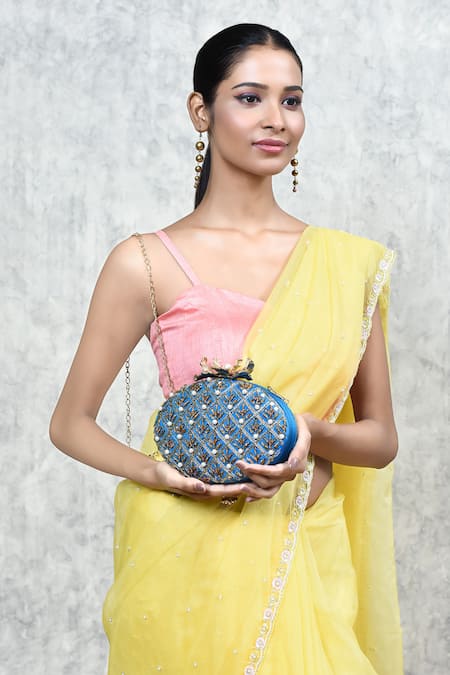 THE TAN CLAN Zafraan Oval Shaped Embroidered Clutch 