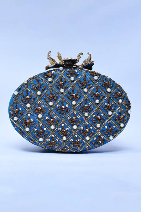 The Tan Clan_Blue Zardosi Embroidered Clutch _Online_at_Aza_Fashions