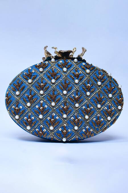 Buy_The Tan Clan_Blue Zardosi Embroidered Clutch _Online_at_Aza_Fashions