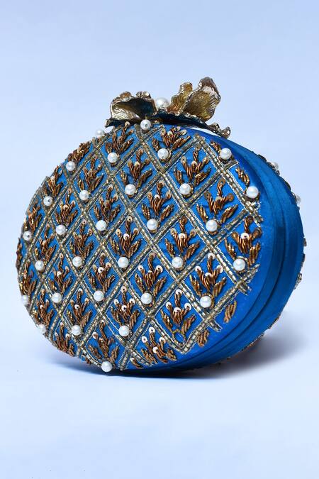 Shop_The Tan Clan_Blue Zardosi Embroidered Clutch _Online_at_Aza_Fashions