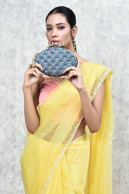 The Tan Clan_Blue Zardosi Embroidered Clutch _at_Aza_Fashions