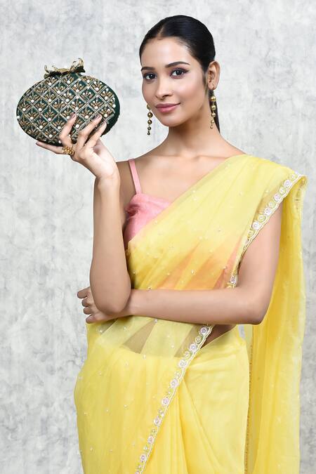The Tan Clan_Green Zardosi Zafraan Embroidered Clutch _at_Aza_Fashions