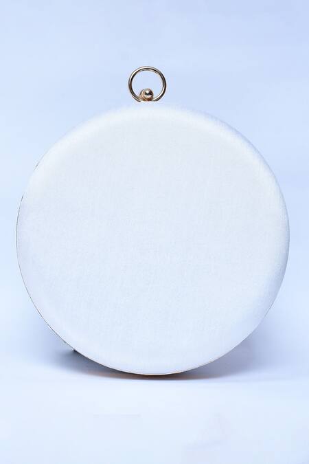 Shop_The Tan Clan_White Resham Thread Zahra Rose Pattern Embroidered Clutch _Online_at_Aza_Fashions