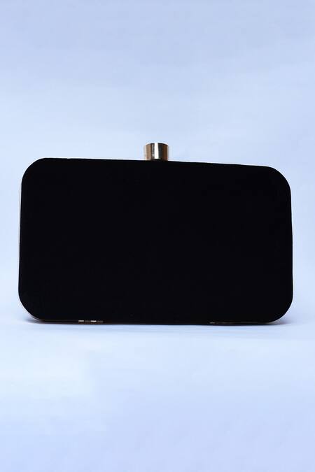 Shop_The Tan Clan_Black Embroidery Afrah Leaf Clutch _Online_at_Aza_Fashions