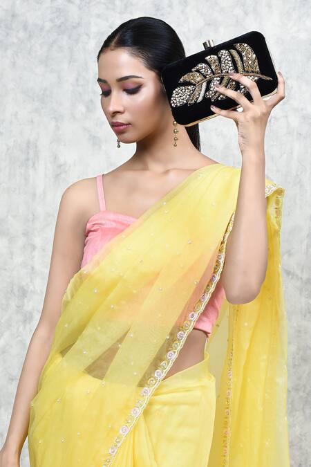 The Tan Clan_Black Embroidery Afrah Leaf Clutch _at_Aza_Fashions