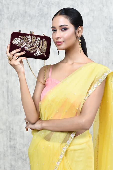 THE TAN CLAN Maroon Embroidery Afrah Hand Clutch