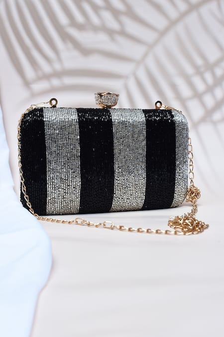 Shop_The Tan Clan_Black Embroidery Afshaan Hand Clutch _at_Aza_Fashions