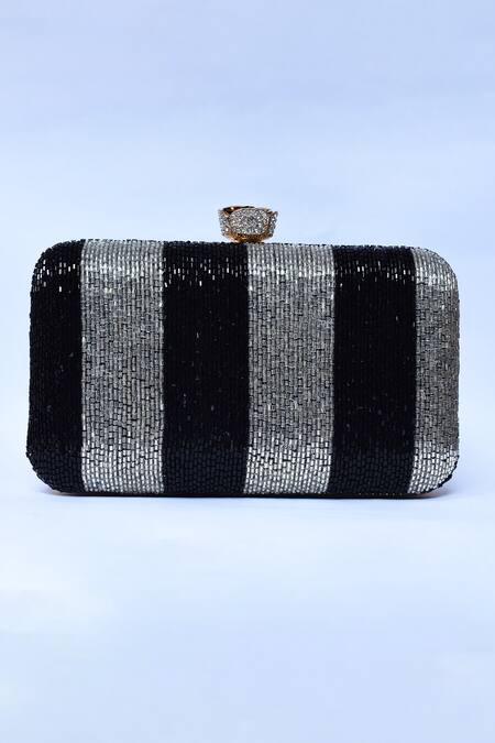 The Tan Clan_Black Embroidery Afshaan Hand Clutch _Online_at_Aza_Fashions