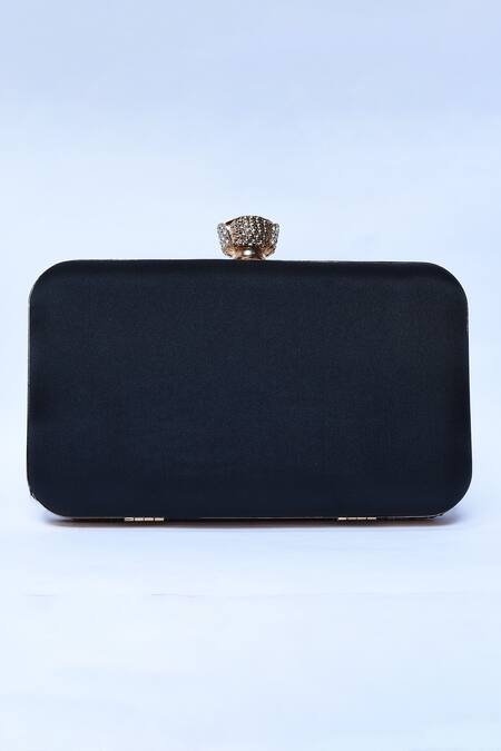 Shop_The Tan Clan_Black Embroidery Afshaan Hand Clutch _Online_at_Aza_Fashions