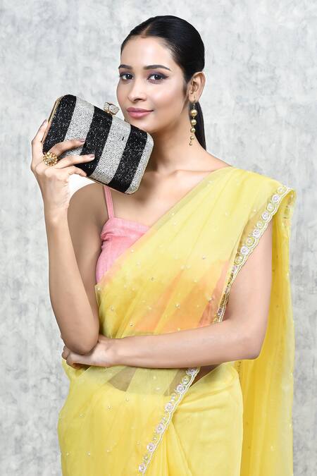 The Tan Clan_Black Embroidery Afshaan Hand Clutch _at_Aza_Fashions