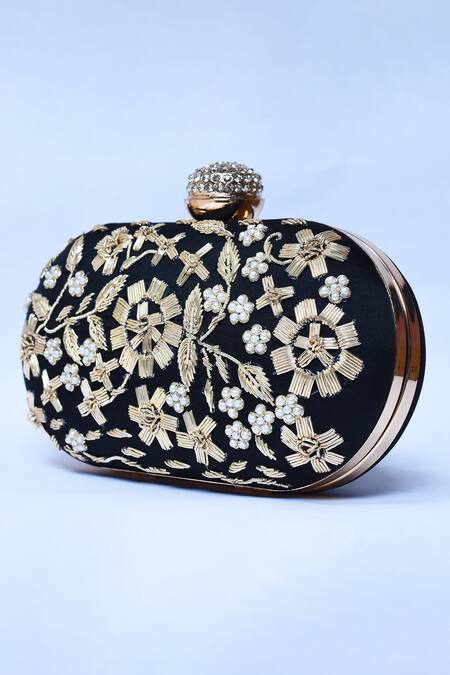 Buy_The Tan Clan_Black Embroidery Baiza Hand Clutch _Online_at_Aza_Fashions