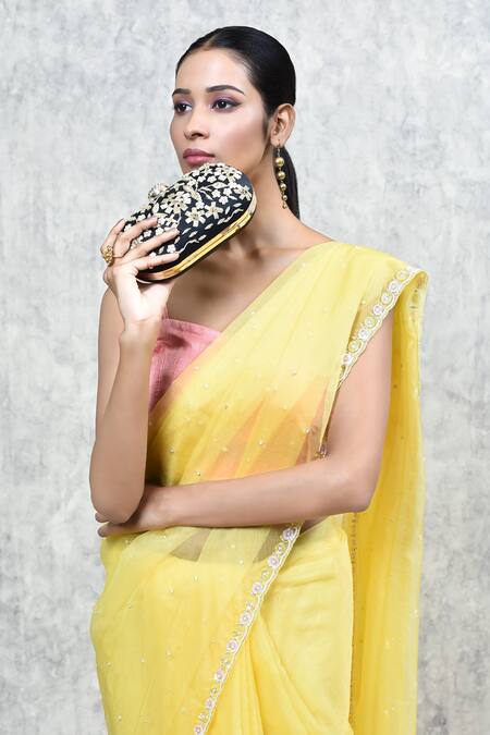 The Tan Clan_Black Embroidery Baiza Hand Clutch _at_Aza_Fashions