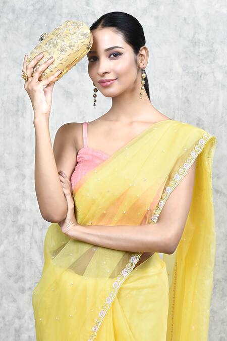 The Tan Clan_Gold Embroidery Baiza Floral Clutch _at_Aza_Fashions