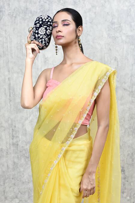 The Tan Clan_Blue Embroidery Baiza Flower Clutch _at_Aza_Fashions