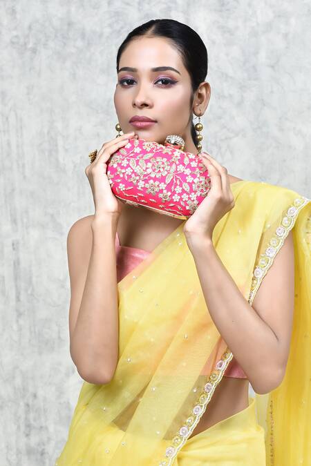 Buy_The Tan Clan_Pink Embroidery Baiza Zardozi Clutch 