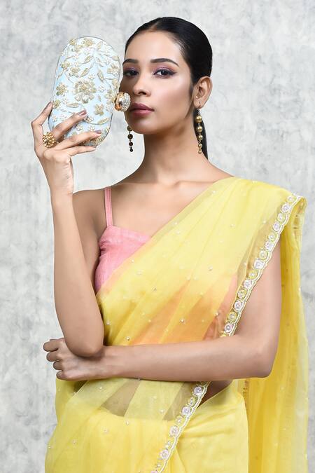 The Tan Clan_Blue Embroidery Baiza Silk Clutch _at_Aza_Fashions