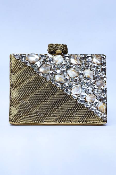 The Tan Clan_Gold Embellished Eira Clutch _Online_at_Aza_Fashions