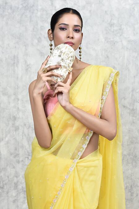 The Tan Clan_Gold Embroidery, Zari Elizah Floral Hand Clutch _at_Aza_Fashions