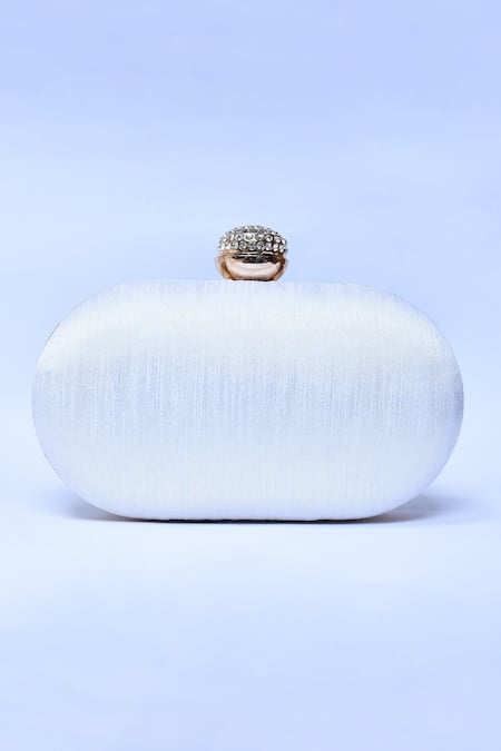 Shop_The Tan Clan_White Embroidery, Pearls Elizah Flower Hand Clutch _Online_at_Aza_Fashions