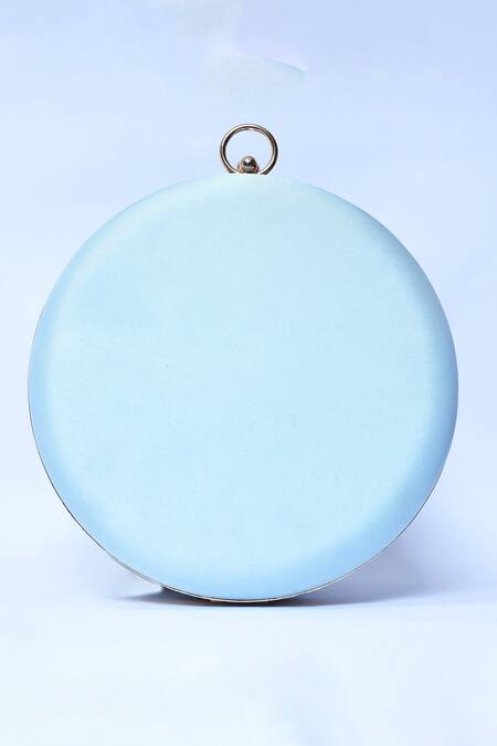 Shop_The Tan Clan_Blue Hand Embroidery Falaq Clutch _Online_at_Aza_Fashions