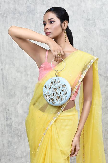 Buy_The Tan Clan_Blue Hand Embroidery Falaq Clutch 