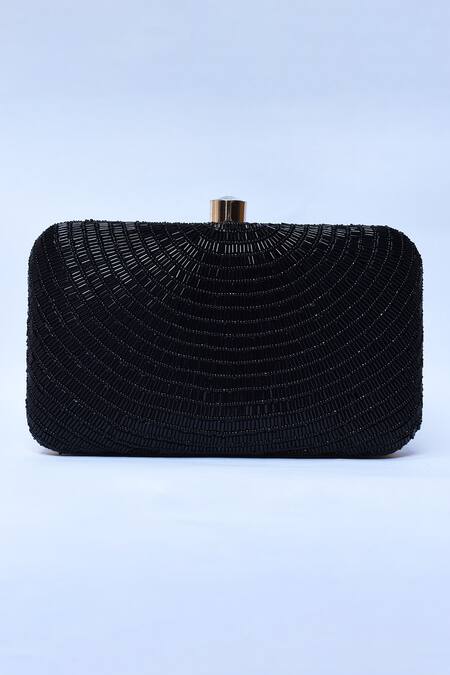 The Tan Clan_Black Embroidery Glitz Hand Clutch _Online_at_Aza_Fashions