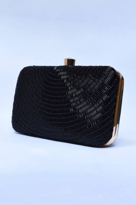 Buy_The Tan Clan_Black Embroidery Glitz Hand Clutch _Online_at_Aza_Fashions