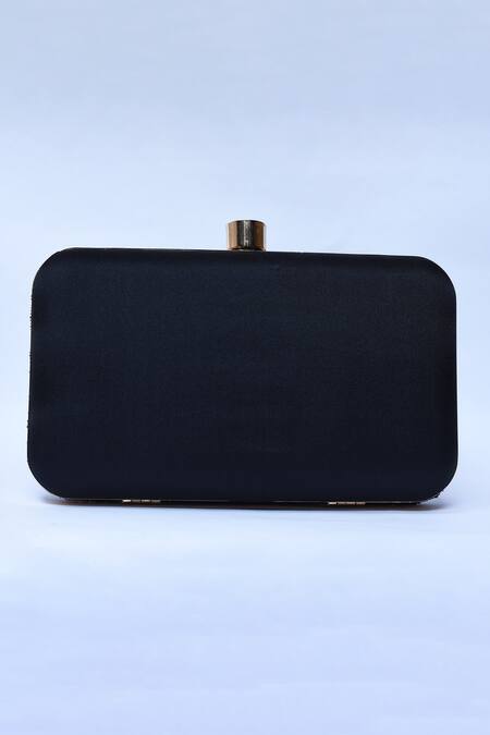 Shop_The Tan Clan_Black Embroidery Glitz Hand Clutch _Online_at_Aza_Fashions