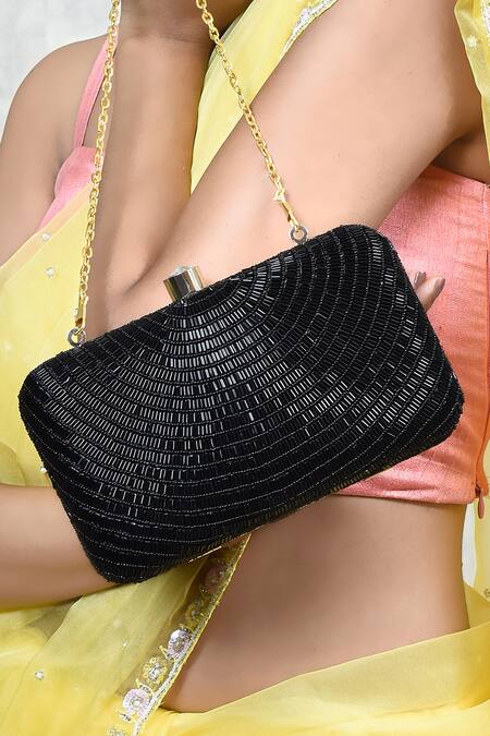 Buy_The Tan Clan_Black Embroidery Glitz Hand Clutch 