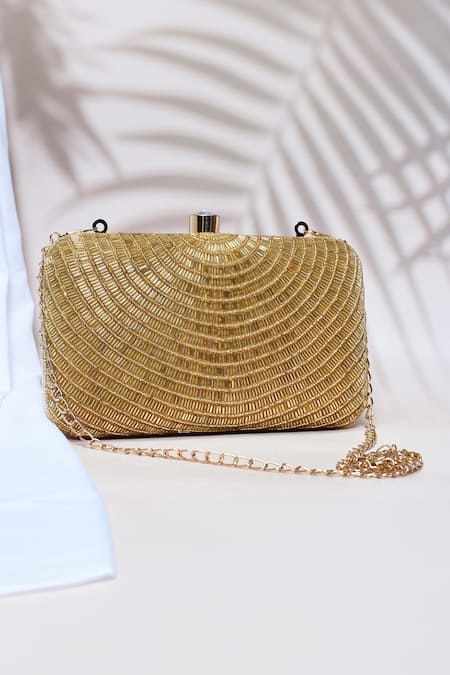 The Tan Clan Glitz Embroidered Silk Clutch 