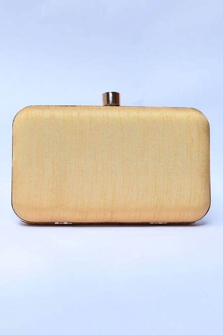 Shop_The Tan Clan_Gold Embroidery, Beads Glitz Silk Clutch _Online_at_Aza_Fashions