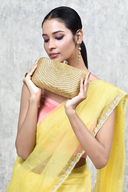 Buy_The Tan Clan_Gold Embroidery, Beads Glitz Silk Clutch 