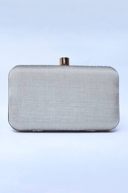 Shop_The Tan Clan_Silver Hand Embroidery Glitz Silk Clutch _Online_at_Aza_Fashions