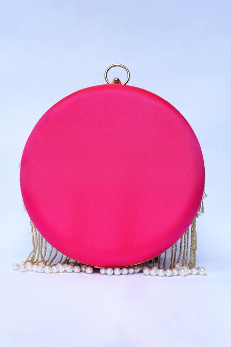Shop_The Tan Clan_Pink Embroidery, Pearls Irsa Hand Clutch _Online_at_Aza_Fashions