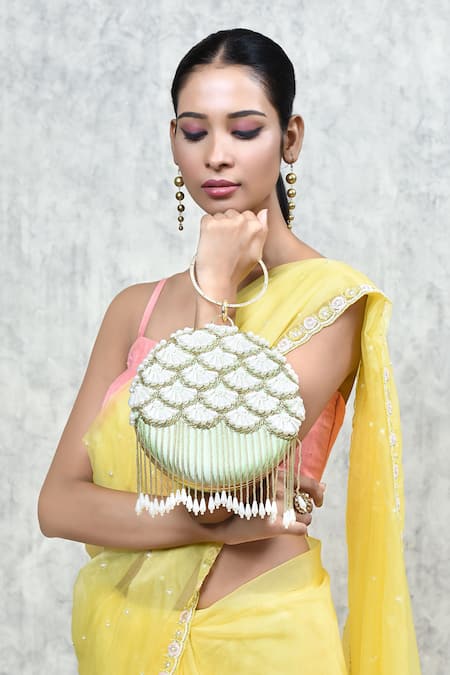 THE TAN CLAN Irsa Scallop Hand Embroidered Clutch 