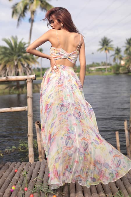 The Long Iland Bead Embellished Crop Top Skirt Set 