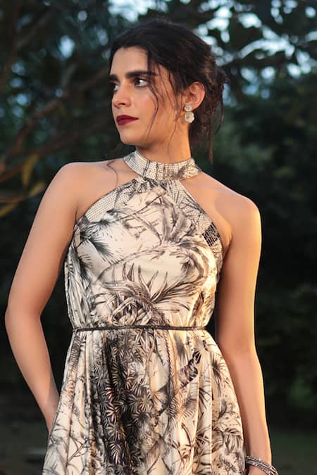 The Long Iland Forest Print Asymmetric Gown 