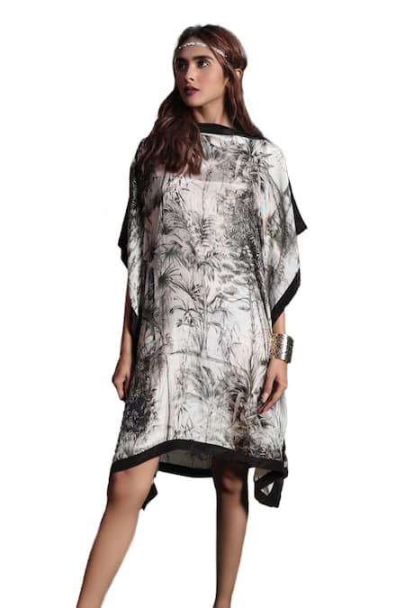 Buy The Long Iland Black Silk Round Neck Forest Print Dress Online at Aza Fashions Buy_The Long Iland_Black Silk Round Neck Forest Print Dress _Online_at_Aza_Fashions