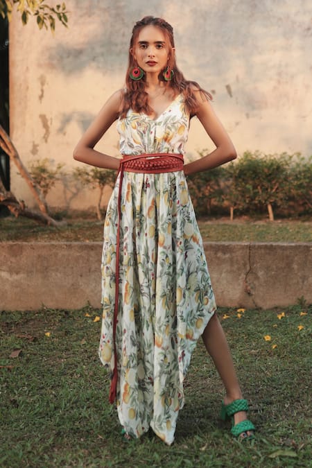 The Long iLand Lime Print Asymmetric Gown 