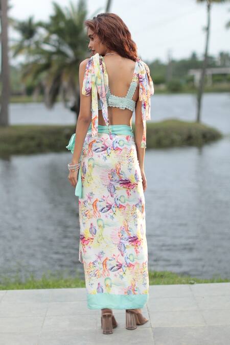 The Long Iland Marine Print Crop Top With Wrap Skirt 