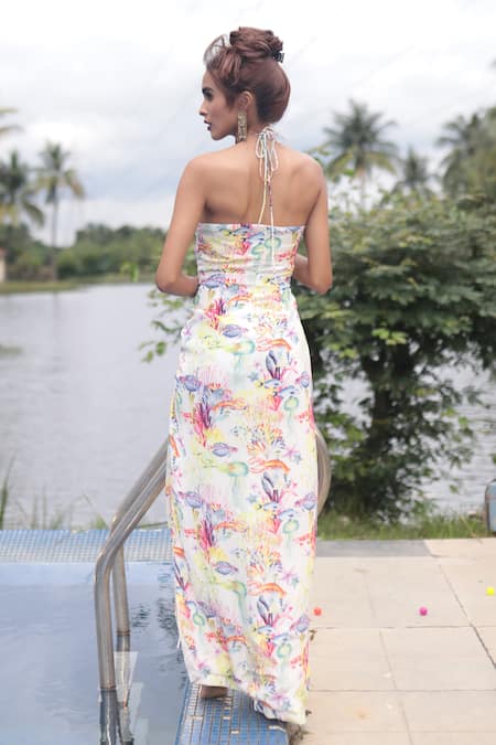 The Long Iland Marine Print Halter Neck Gown 