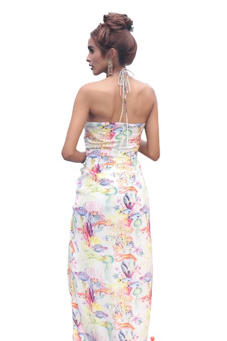 Shop The Long Iland White Crepe Printed Marine Halter Neck Gown Online at Aza Fashions Shop_The Long Iland_White Crepe Printed Marine Halter Neck Gown _Online_at_Aza_Fashions