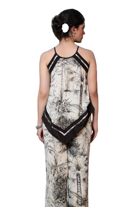 The Long Iland_Black Georgette Printed Forest Round Top With Pant _at_Aza_Fashions