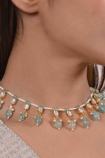 Shlok Jewels_Gold Plated Stone Embellished Necklace _Online_at_Aza_Fashions