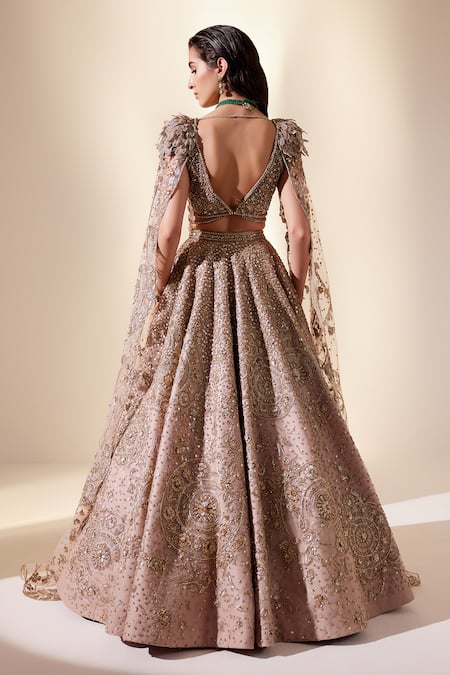 Shop Adaara Couture Gold Net, Silk Pearls, Sequins Celestial Broken Circle Embroidered Lehenga Set at Aza Fashions Shop_Adaara Couture_Gold Net, Silk Pearls, Sequins Celestial Broken Circle Embroidered Lehenga Set _at_Aza_Fashions