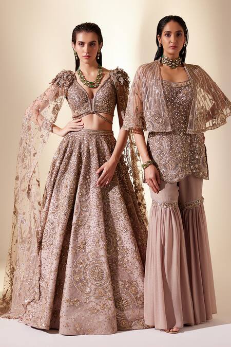 Adaara Couture Gold Net, Silk Pearls, Sequins Celestial Broken Circle Embroidered Lehenga Set Online at Aza Fashions Adaara Couture_Gold Net, Silk Pearls, Sequins Celestial Broken Circle Embroidered Lehenga Set _Online_at_Aza_Fashions