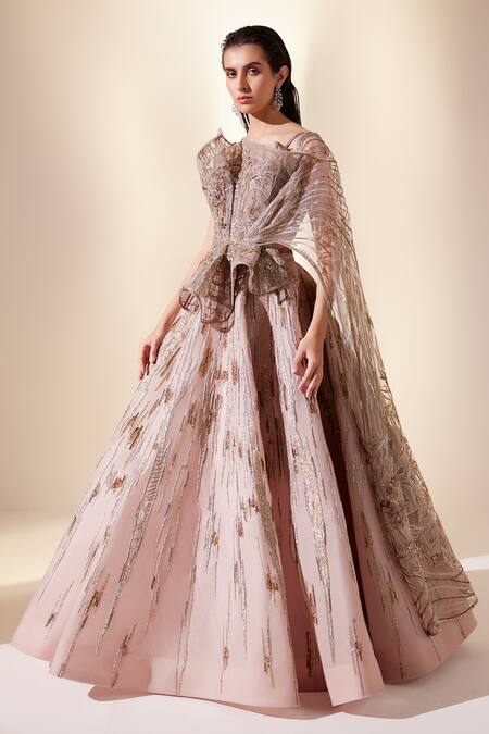 Buy Adaara Couture Peach Organza, Net, Cascade Meteor Shower Embroidered Lehenga With Corset Top Online at Aza Fashions Buy_Adaara Couture_Peach Organza, Net, Cascade Meteor Shower Embroidered Lehenga With Corset Top _Online_at_Aza_Fashions